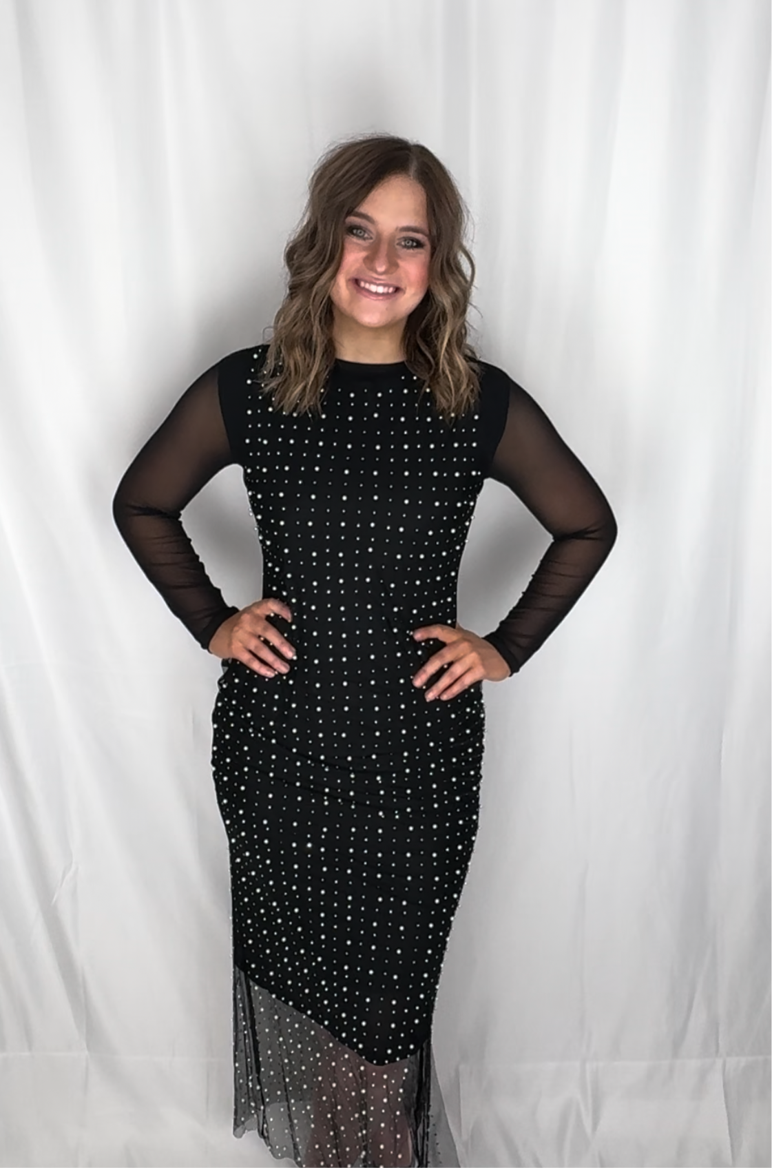 MESH PEARL SLEEVELESS DRESS