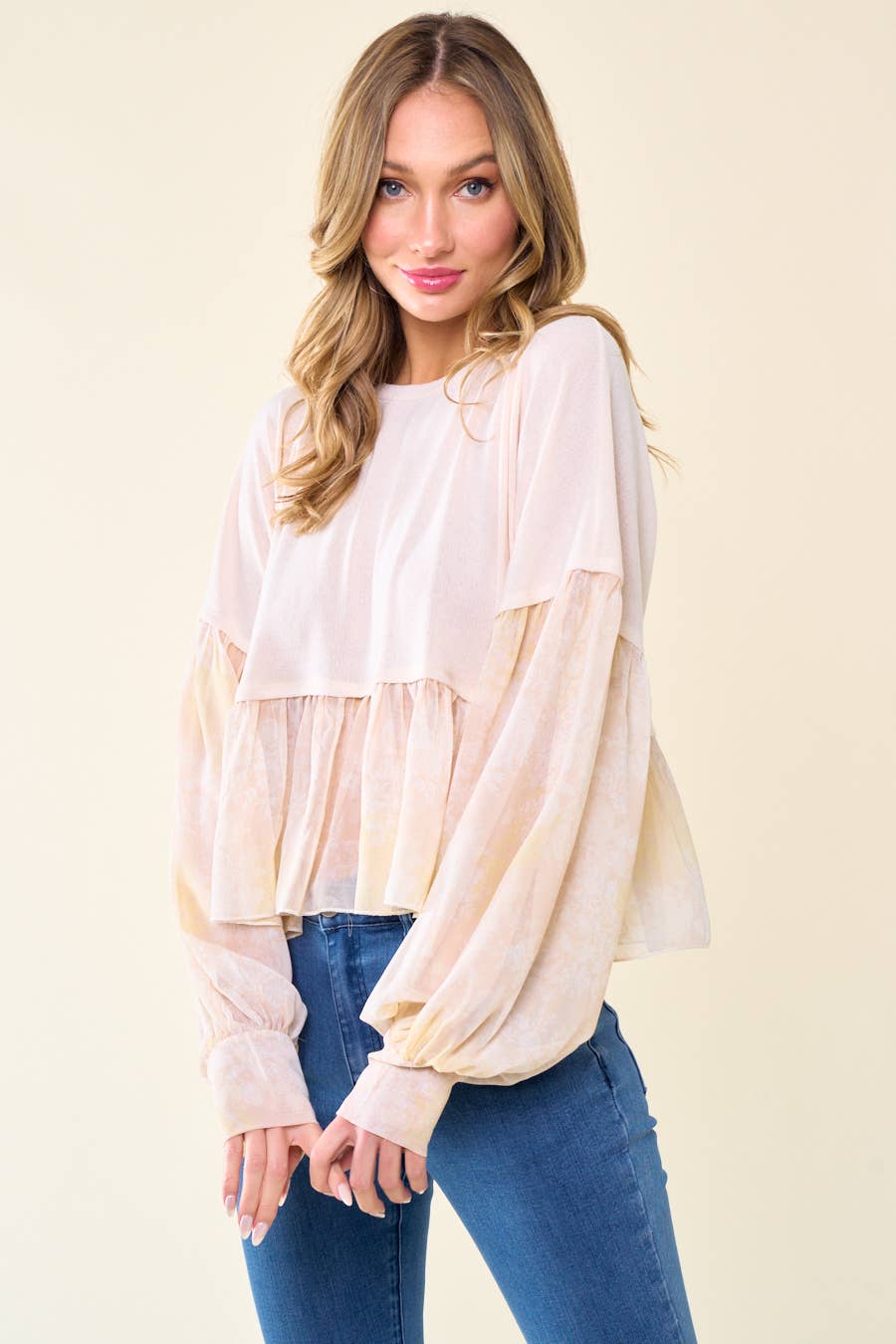 SHEER SLEEVES BLOUSE