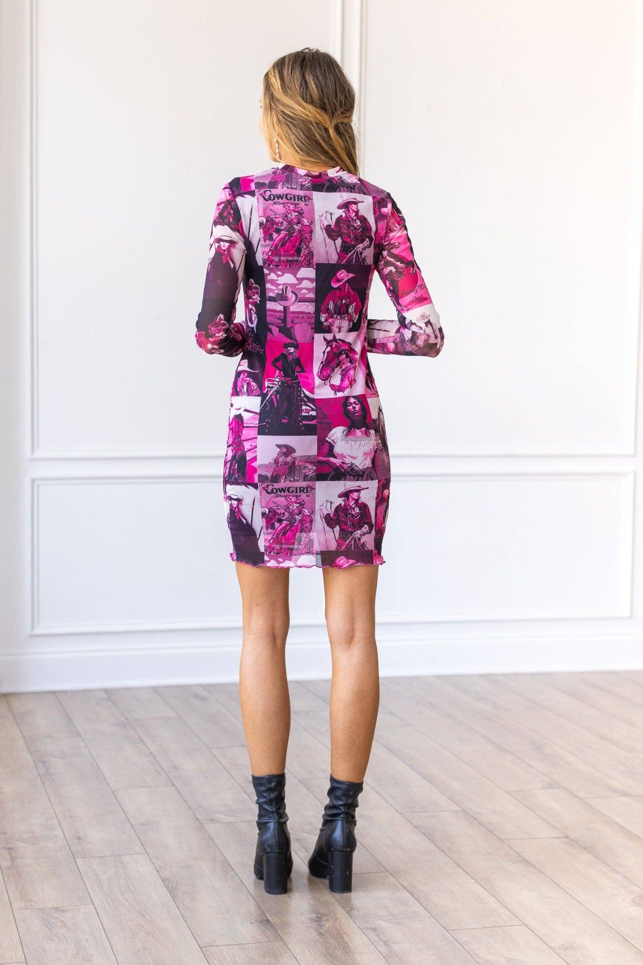 FUSHIA FRONTIER MESH DRESS
