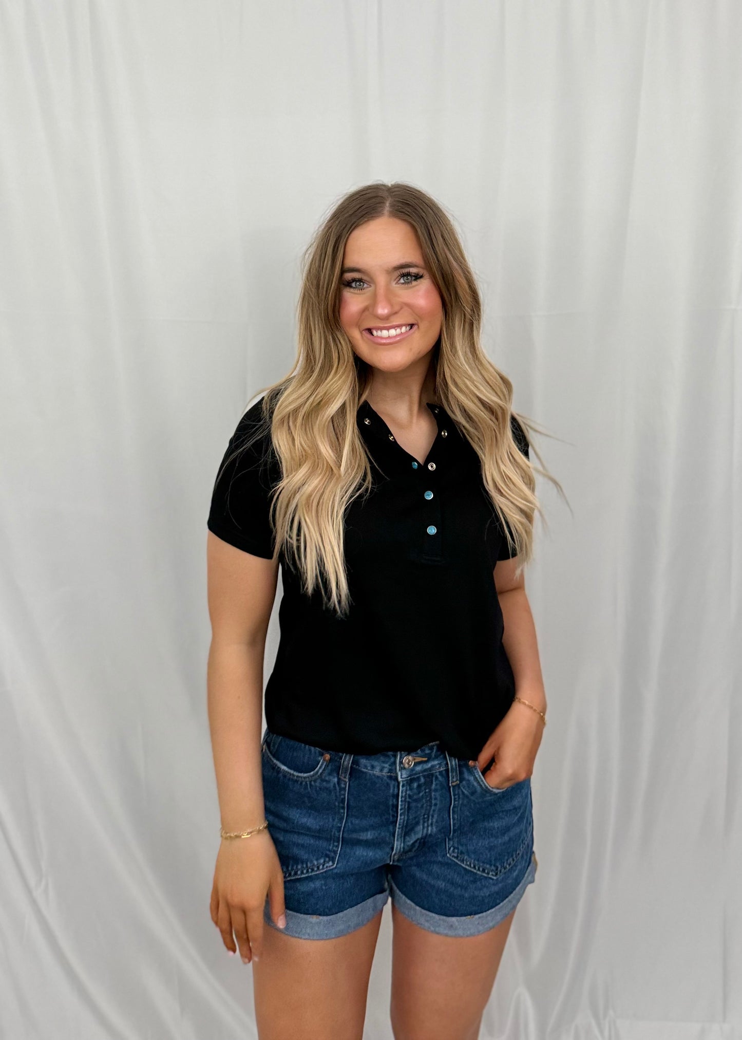 TURQUOISE BUTTON UP TEE