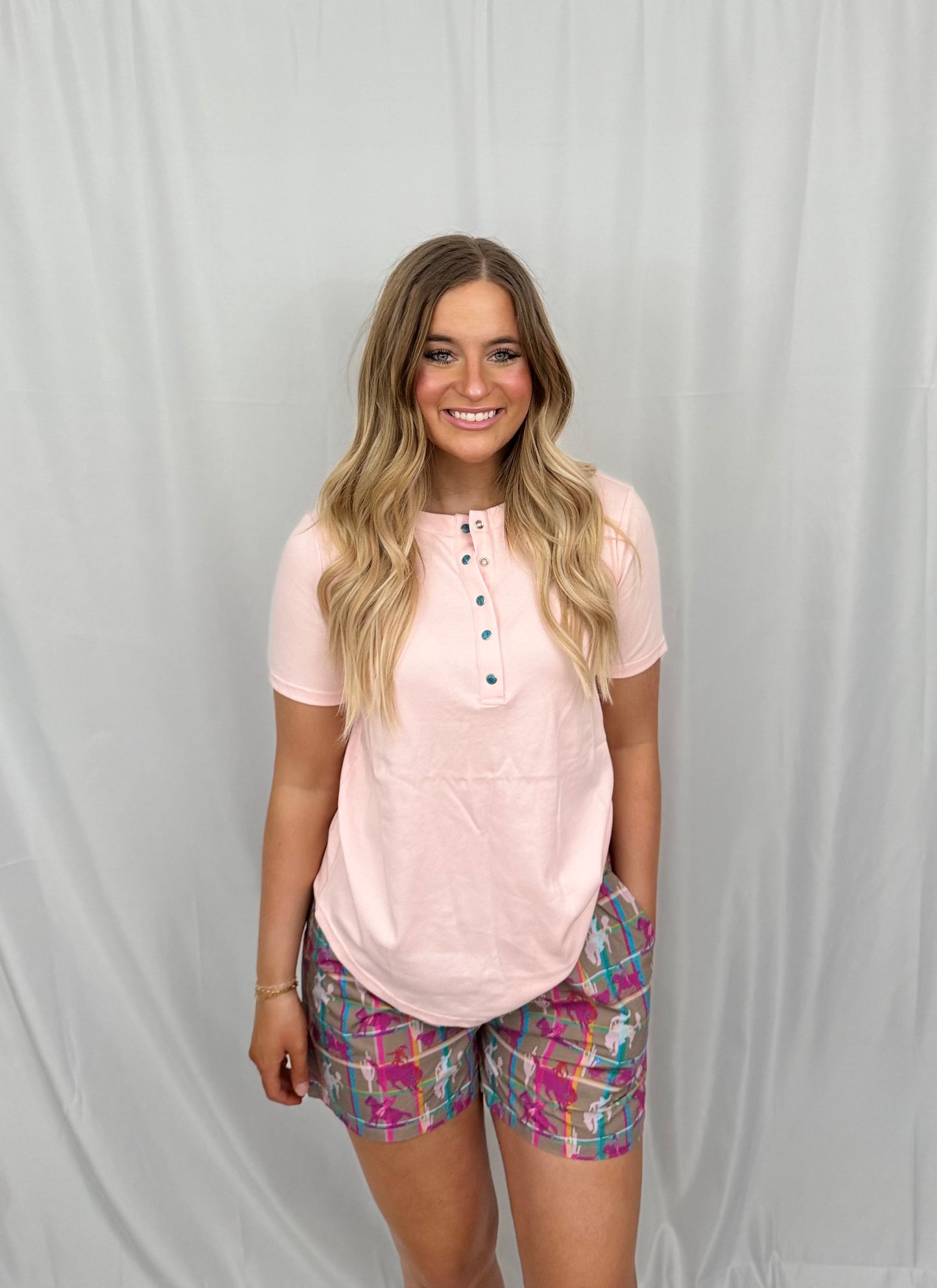 TURQUOISE BUTTON UP TEE