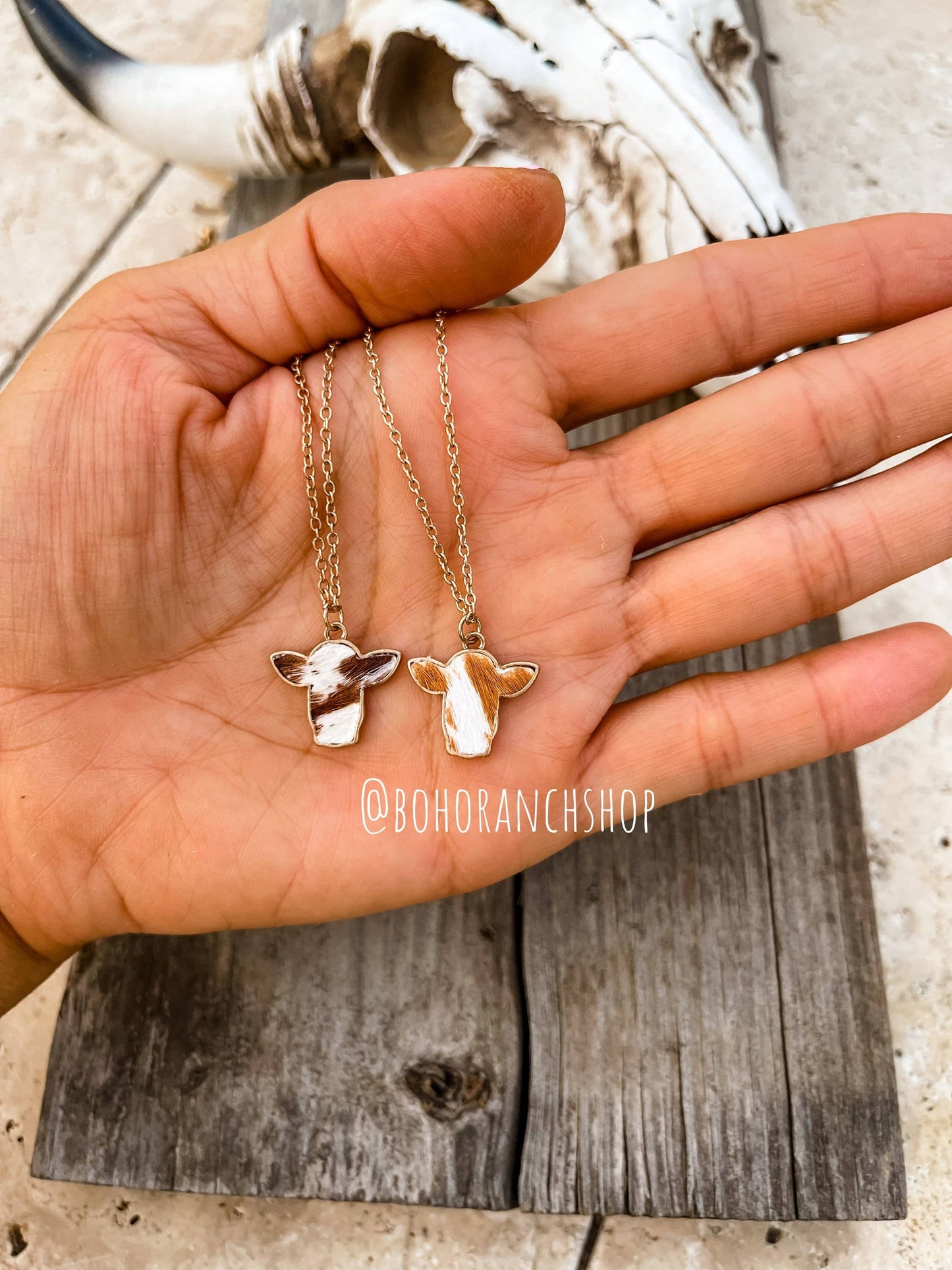 STEER HEAD COWHIDE NECKLACE