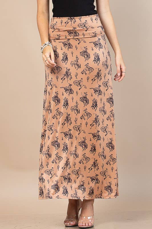 BUCKING HORSES PRINT KNIT MAXI SKIRT