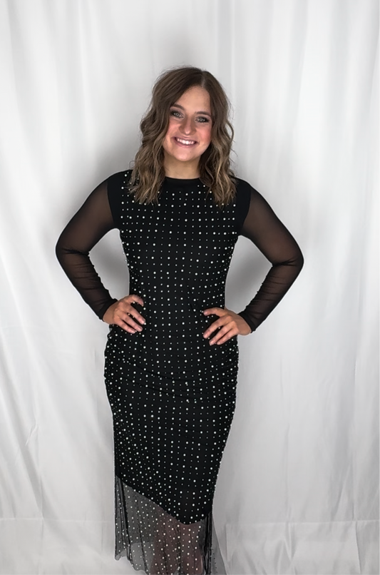 MESH PEARL SLEEVELESS DRESS