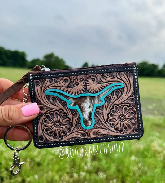 LONGHORN STEER LEATHER KEYCHAIN WALLET