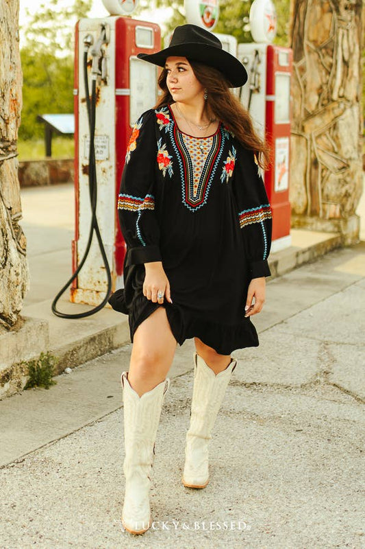 EMBROIDERED LONG SLEEVE DRESS