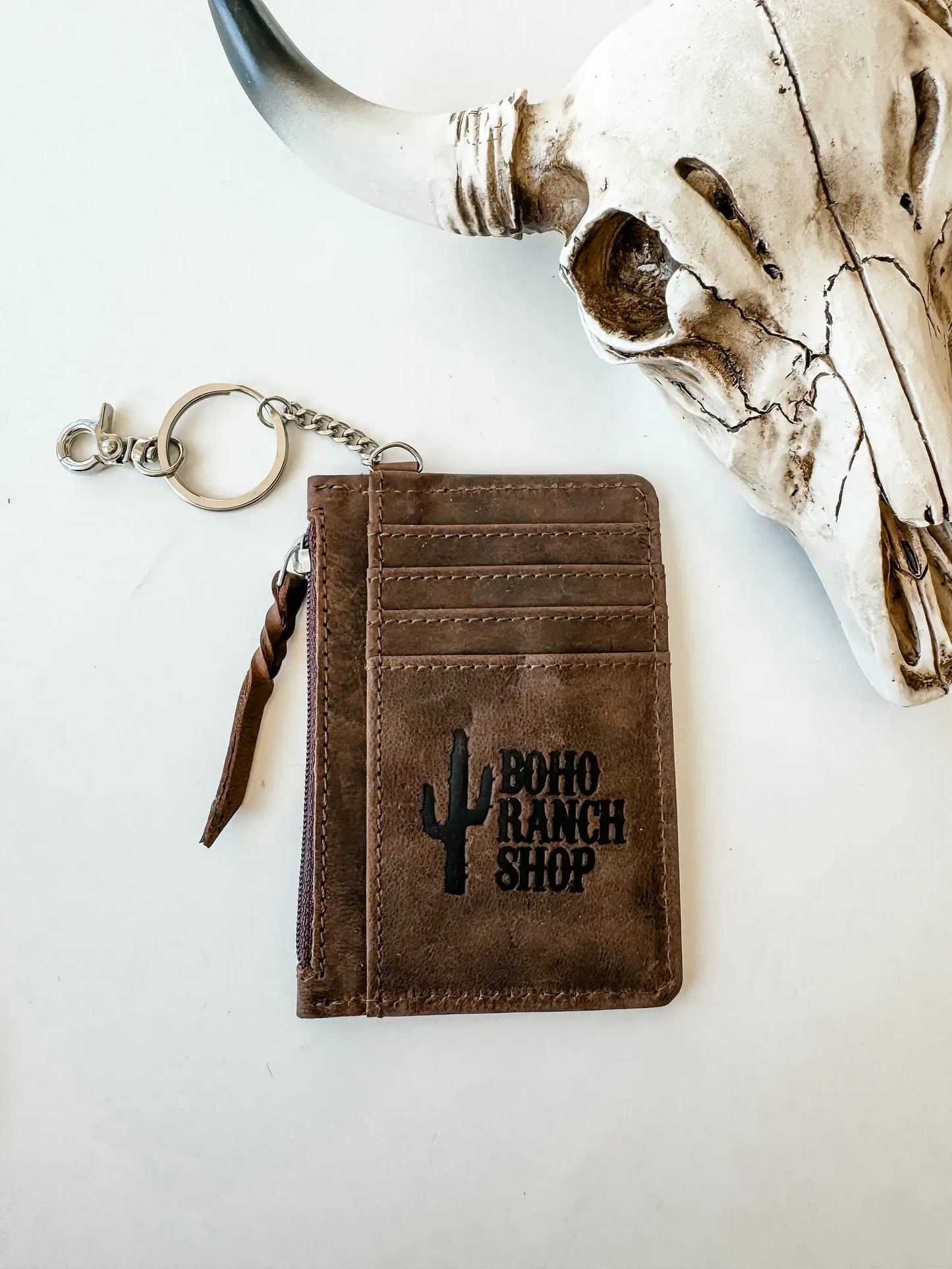 LONGHORN STEER LEATHER KEYCHAIN WALLET