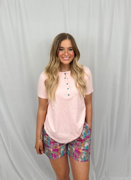 TURQUOISE BUTTON UP TEE